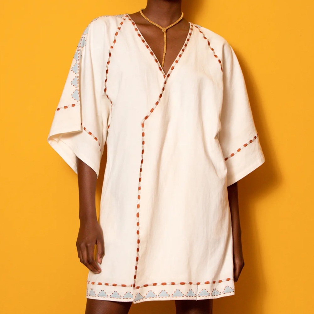 Carolina K Med Chic Cream Embroidered Swim Coverup